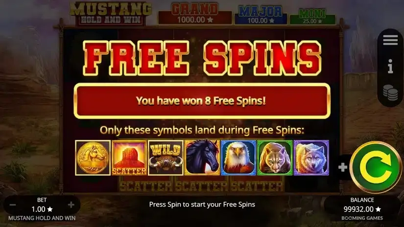 Mustang Hold and Win slot screenshot 3