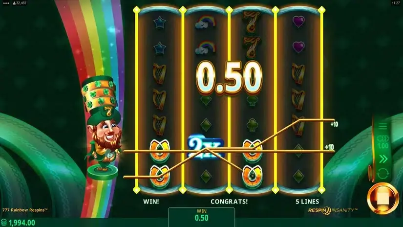777 Rainbow Respins slot screenshot 2