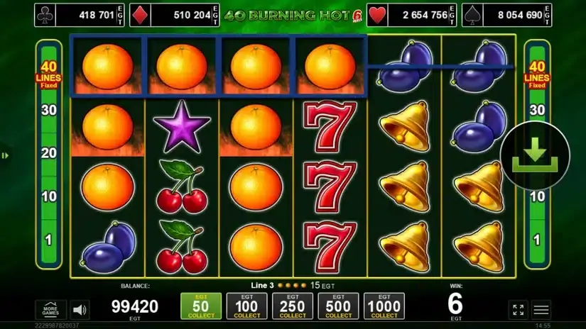 40 Burning Hot 6 Reels slot screenshot 2