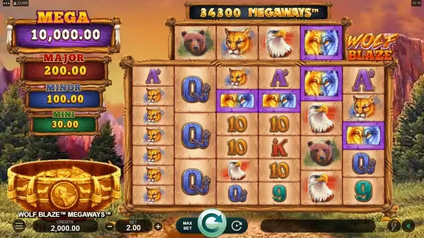 Wolf Blaze Megaways slot screenshot 