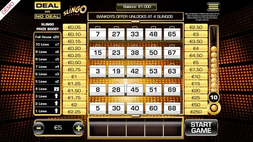 Deal Or No Deal Slingo slot screenshot 1