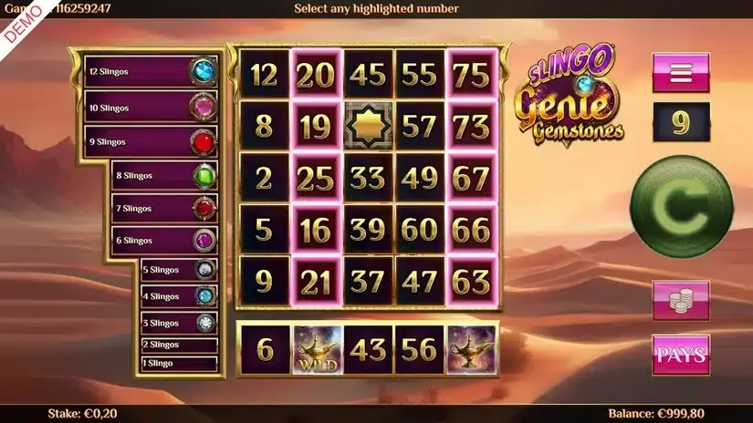 Slingo Genie Gemstones slot screenshot 2