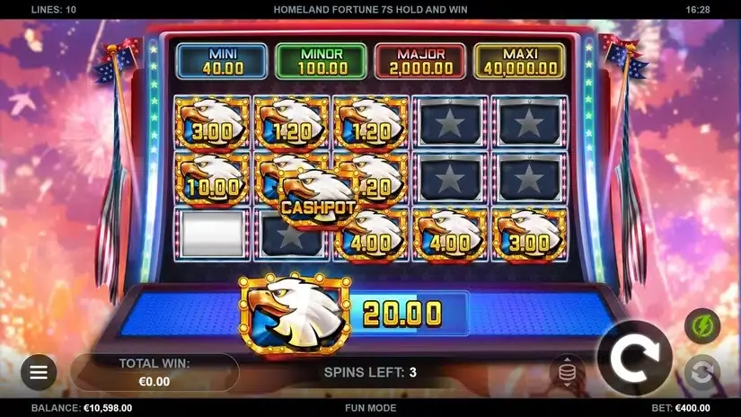 Homeland Fortune 7s Hold and Win slot screenshot 