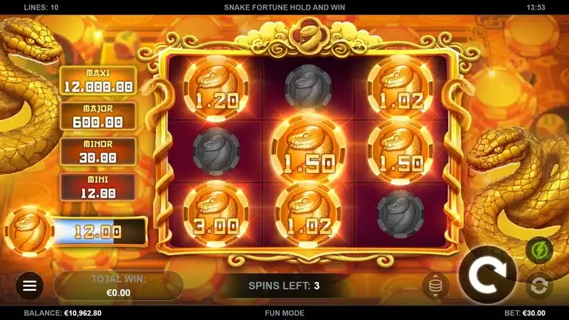 Snake Fortune Hold and Win slot screenshot 3
