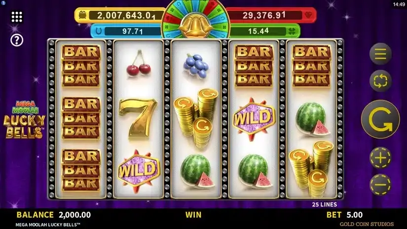 Mega Moolah Lucky Bells slot screenshot 