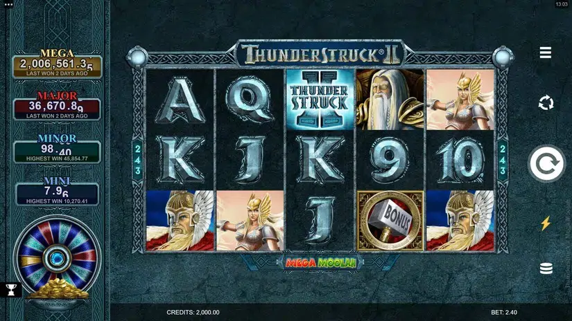 Thunderstruck II Mega Moolah slot screenshot