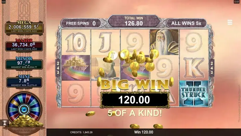 Thunderstruck II Mega Moolah slot screenshot
