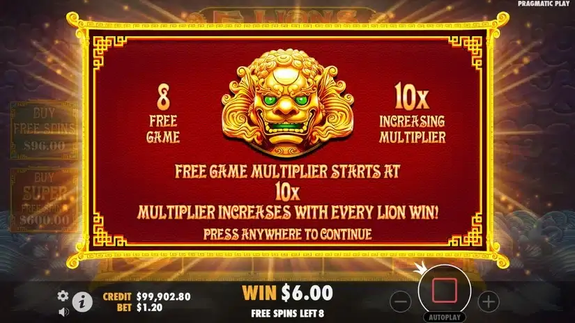 5 Lions Reborn slot screenshot 4