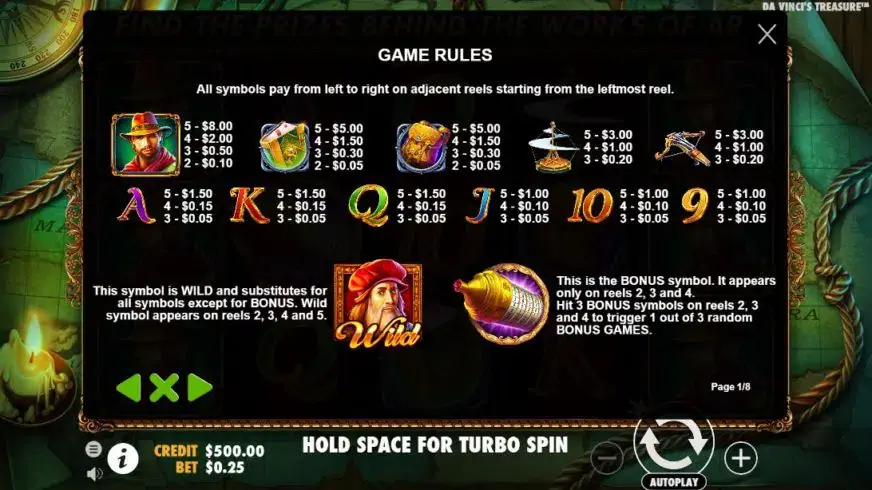 John Hunter Da Vinci’s Treasure slot screenshot 2