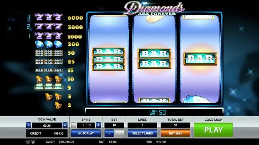 Diamonds are Forever 3 Lines slot screenshot 