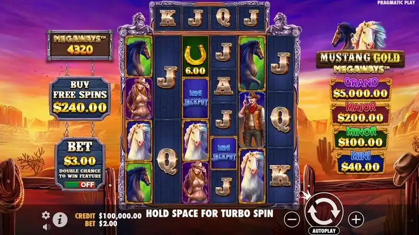 Mustang Gold Megaways slot screenshot 