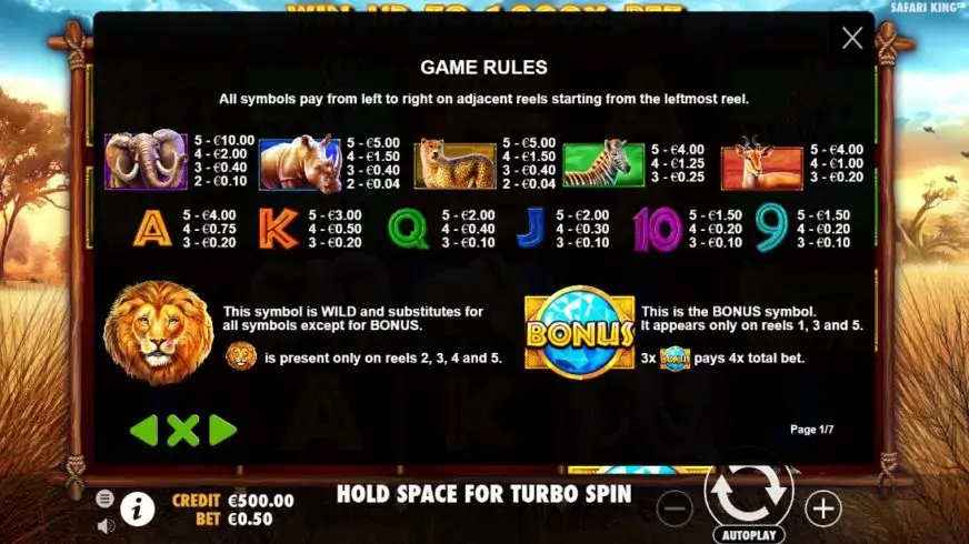 Safari King slot screenshot 2