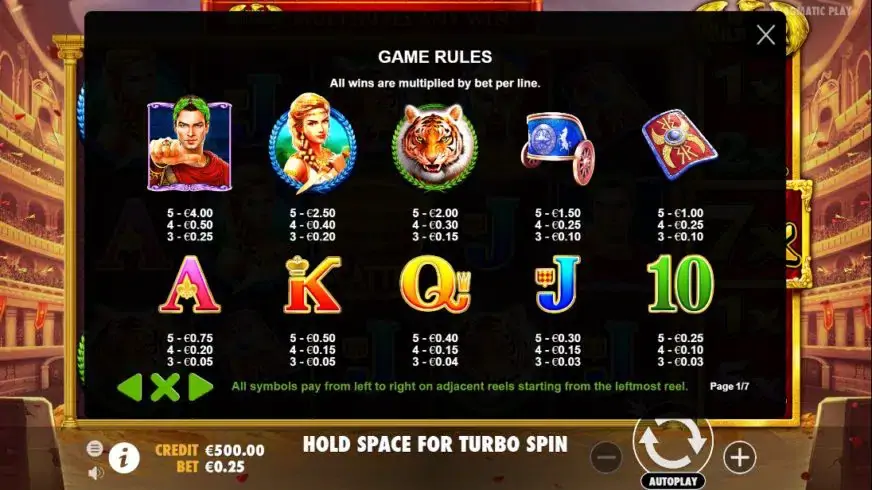 Wild Gladiators slot screenshot 2