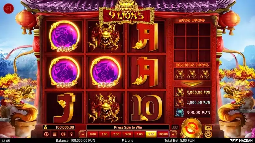 9 Lions slot screenshot 2